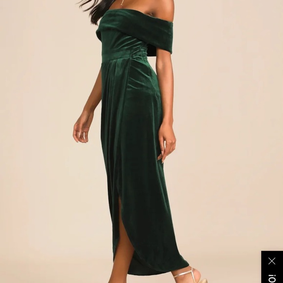 Lulus I'm Enchanted Emerald Green Velvet Off-the-shoulder Maxi Dress - Size XL - Picture 2 of 3